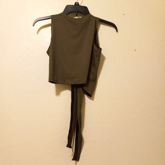 NWT Olive Green Cropped Jersey Wrap Top Y2K 90s One Size - Picture 7 of 12